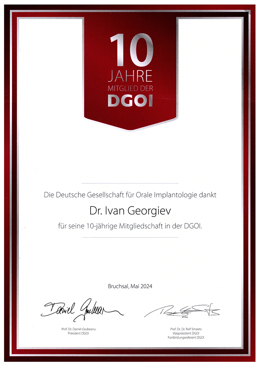 Urkunde - 10Jahre DGOI - Ivan Georgiev 2024