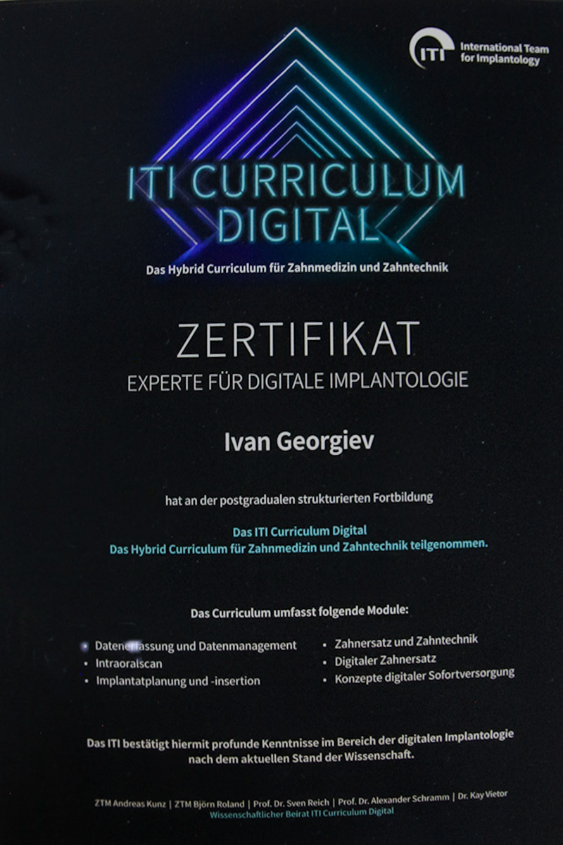 Urkunde - ITI Digital Implantologie Ivan Georgiev