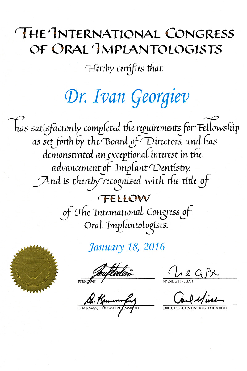 Urkunde - Fellow Internat. Oral Implantologists 2016